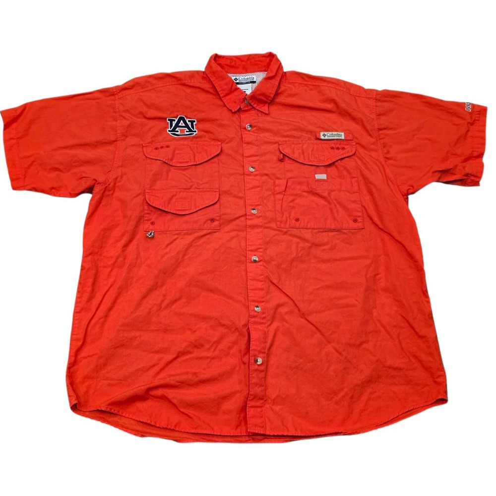 Auburn Tigers Columbia PFG Fishing Shirt Mens XL Orange Short Sleeve Button Up